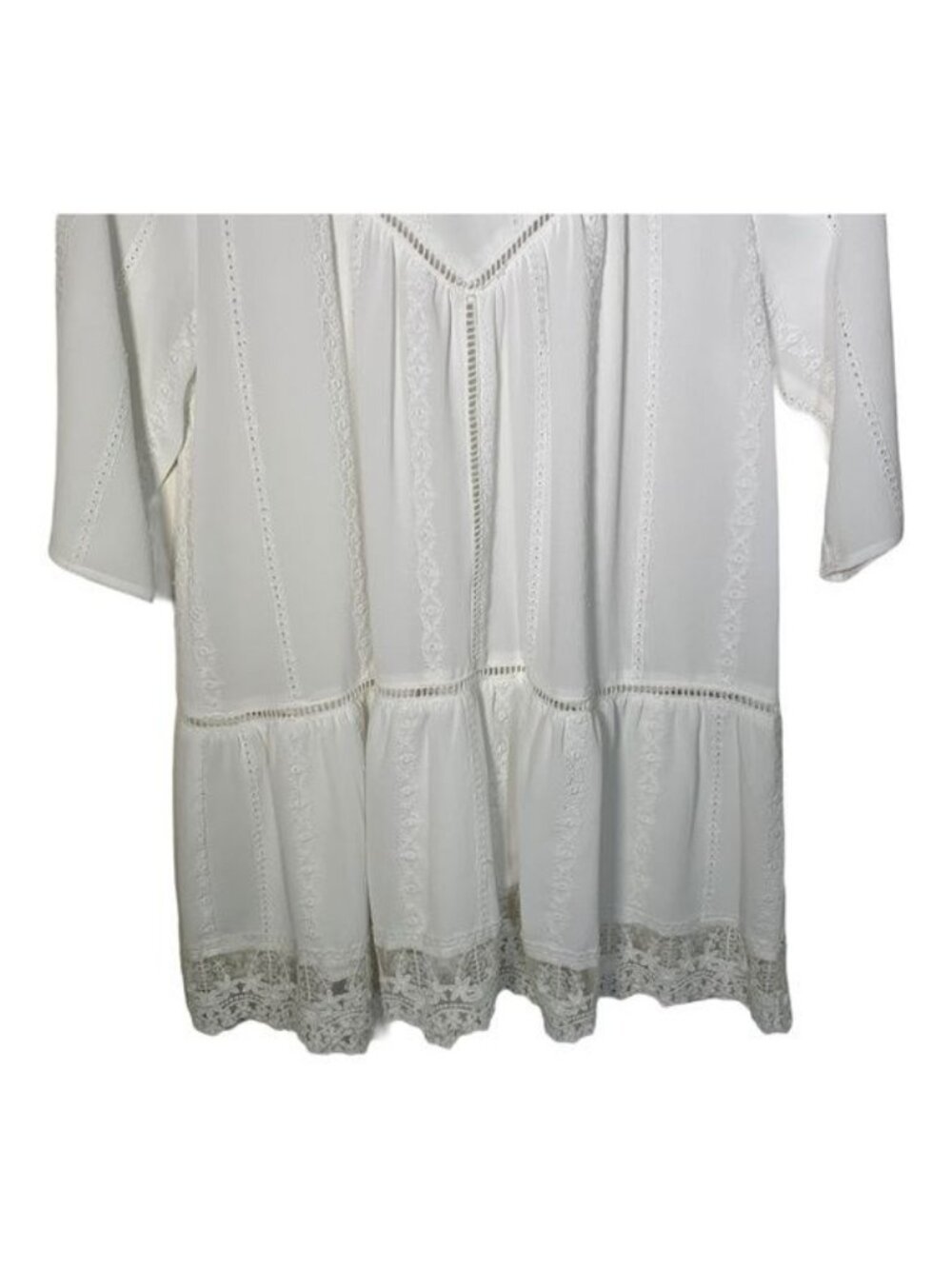Leith Womens Small White Eyelet Lace Tiered Blouse Casual Top - Picture 6 of 11